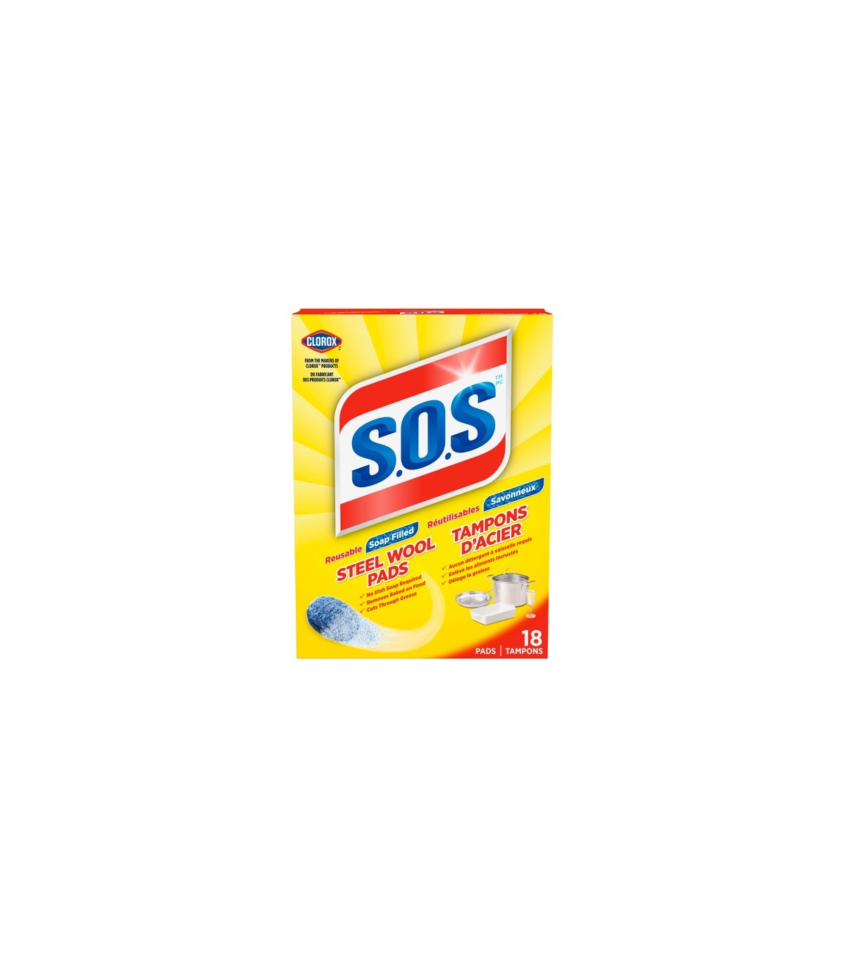 Clorox CLO-01177 S.O.S. - Steel Wool Soap Pads (ComSol) - 12/18ct, Case: 12