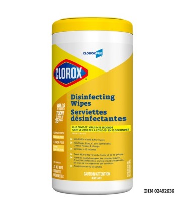 Clorox CLO-01292PK03 Wipes - Clorox Commercial Disinf Lemon - 6/75ct, Case: 6
