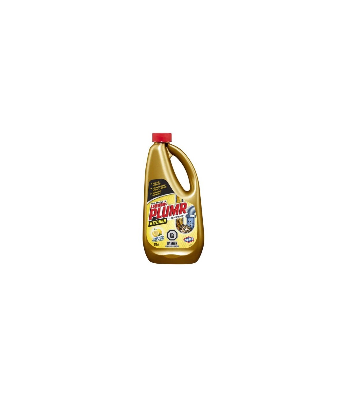 Clorox CLO-01698 Liquid Plumr - Kitchen Clog Destroyer w/Lemon- 9/946ml, Case: 9