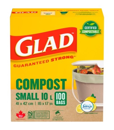 Clorox CLO-30265FRM7 Glad - Compostable Bag Small Lemon 10L - 8/100ct, Case: 8