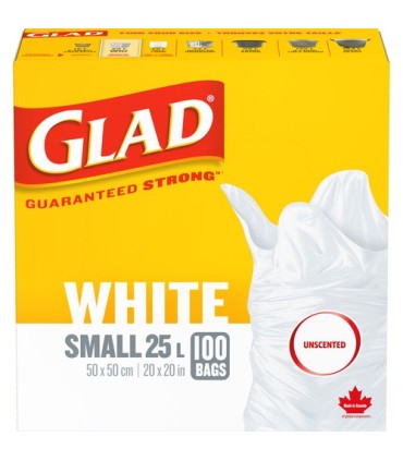 Clorox CLO-30297 Glad - East Tie Regular White Bag Unsct 25L - 8/100ct, Case: 8
