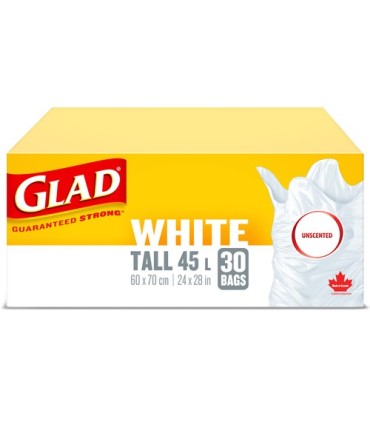 Clorox CLO-30298 Glad - East Tie Tall White Bag Unsct 45L - 12/30ct, Case: 12
