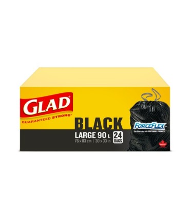 Clorox CLO-30306 Glad - Garbage Bag TieNTss Forceflex Lg Blk 90L-6/24ct, Case: 6