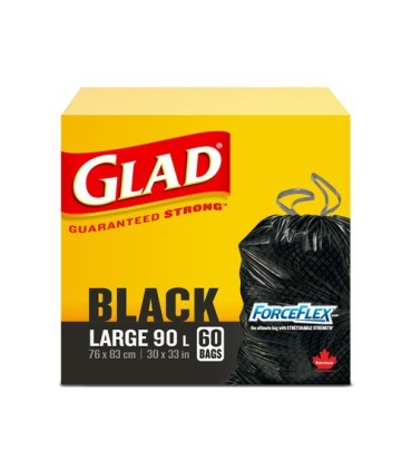 Clorox CLO-30308 Glad - Garbage Bag TieNTss Forceflex Lg Blk 90L-4/60ct, Case: 4