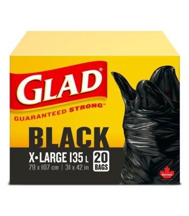 Clorox CLO-30312 Glad - Garbage Bag Easy-Tie X-Large Black 135L-8/20ct, Case: 8