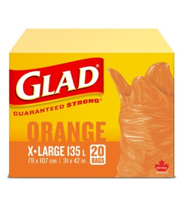 Clorox CLO-30313 Glad - Garbage Bag X-Large Orange 135L - 8/20ct, Case: 8
