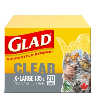 Clorox CLO-30314 Glad - Garbage Bag X-Large Clear 135L - 8/20ct, Case: 8