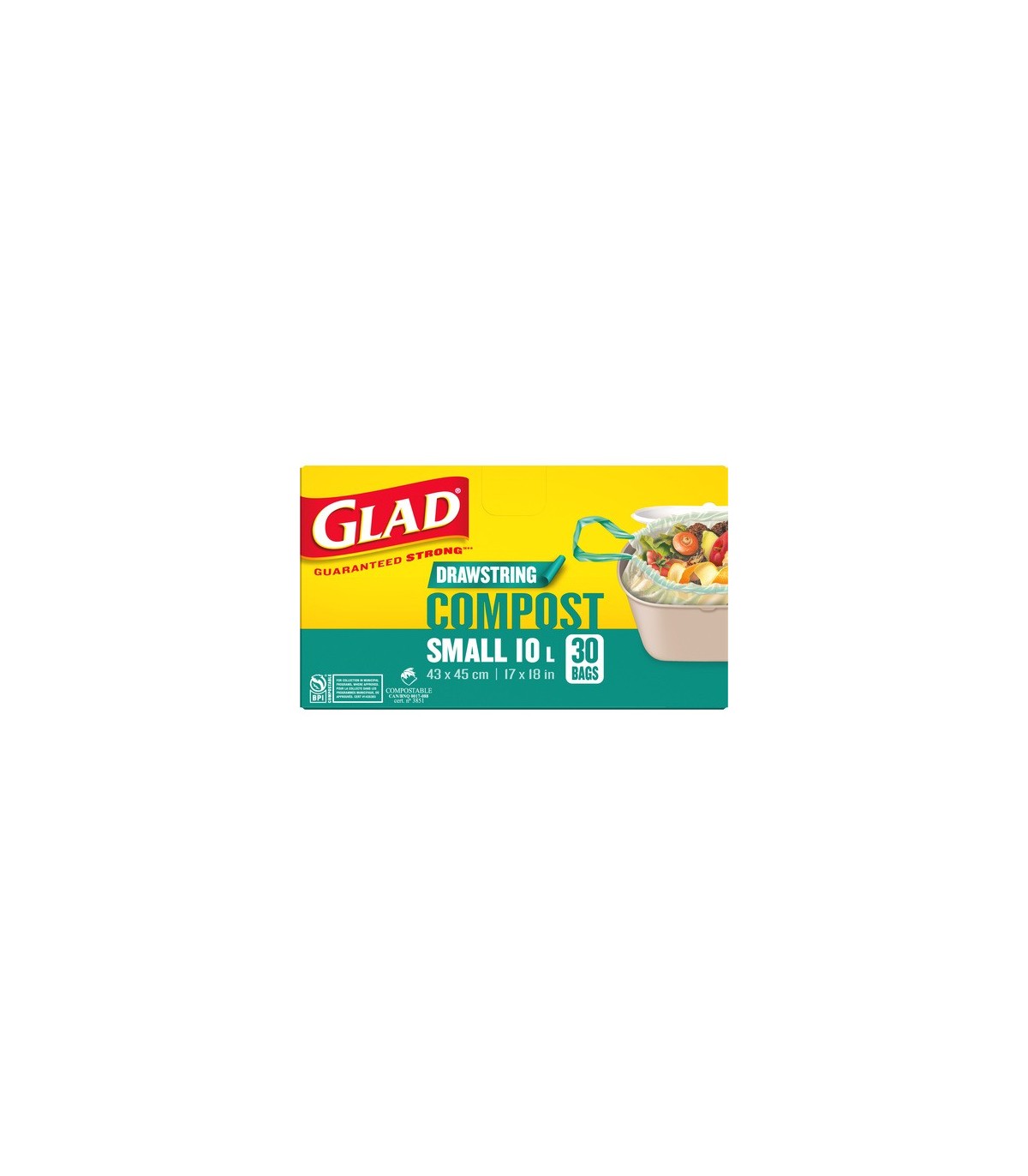 Clorox CLO-44734 Glad - Compostable Drawstring Bag 10L - 6/30ct, Case: 6