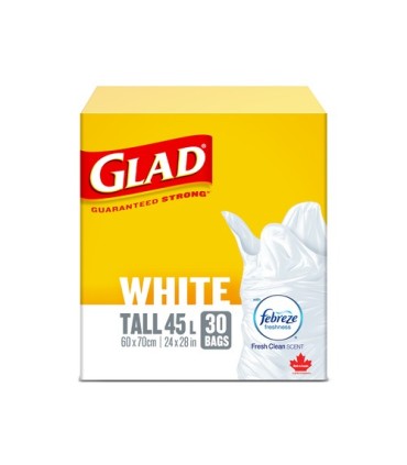 Clorox CLO-44735 Glad - Tall Garbage Bag White 45L - 6/30ct, Case: 6