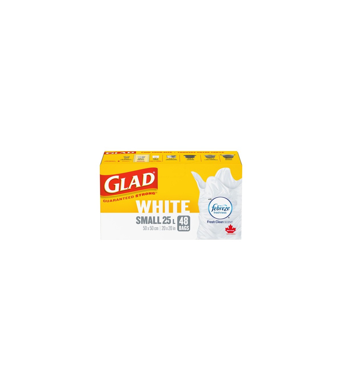 Clorox CLO-44736 Glad - Small Garbage Bag White 25L - 12/48ct, Case: 12