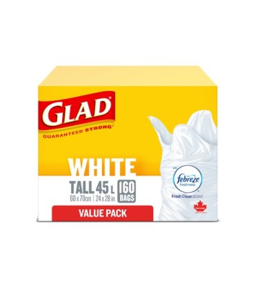 Clorox CLO-44740 Glad - Tall Garbage Bag White 45L - 1/160ct, Case: 1