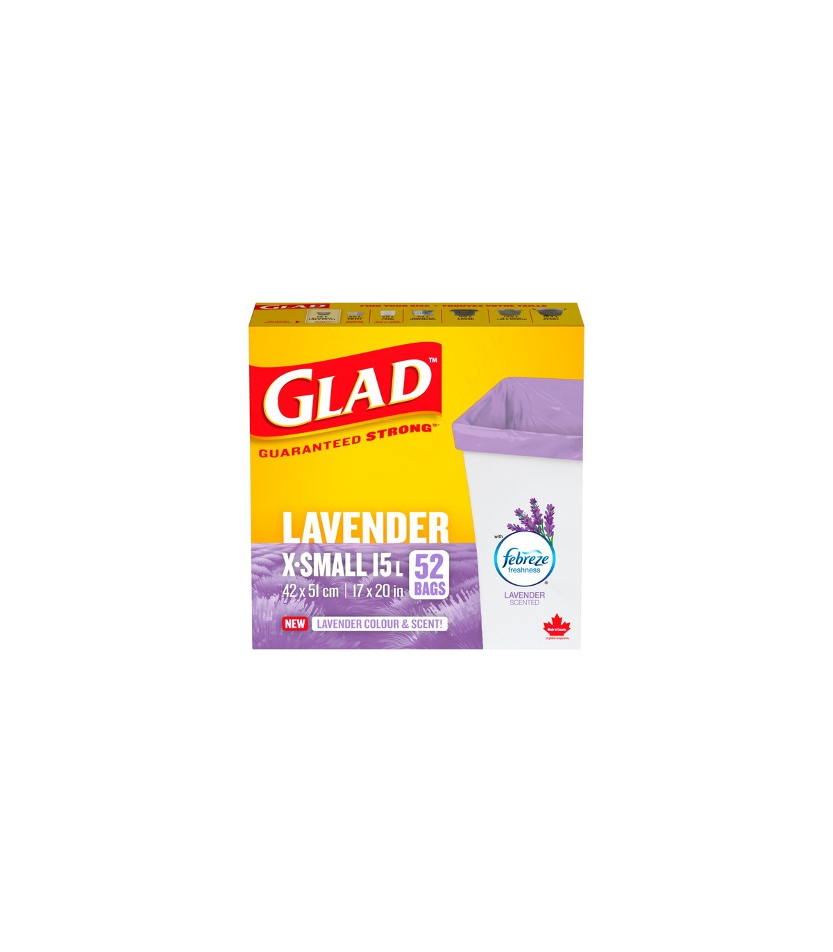Clorox CLO-45003 Glad - X-S Garbage Bag Open Top Lavender 15L - 12/52ct, Case: 12