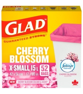 Clorox CLO-45004 Glad - X-S Garbage Bag Open Top Cherry 15L - 12/52ct, Case: 12