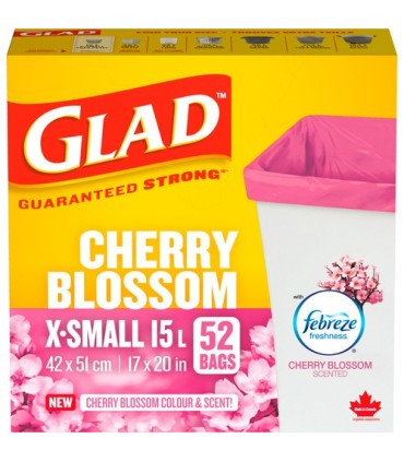 Clorox CLO-45004 Glad - X-S Garbage Bag Open Top Cherry 15L - 12/52ct, Case: 12