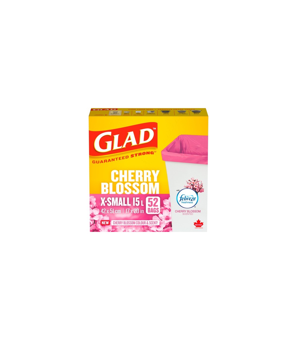 Clorox CLO-45004 Glad - X-S Garbage Bag Open Top Cherry 15L - 12/52ct, Case: 12