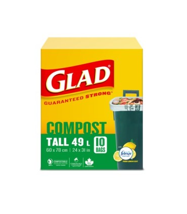Clorox CLO-78163FRM5 Glad - Compostable Tall Garbage Bag 49L - 10ct/12/cs, Case: 12