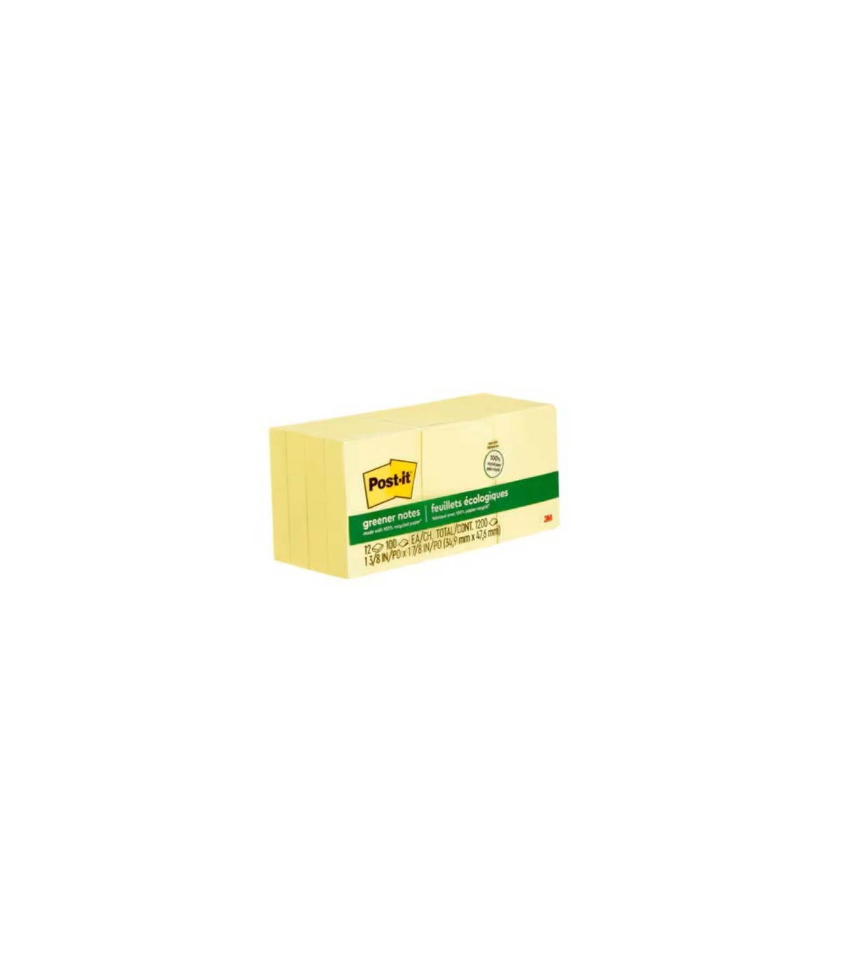 3M Canada Post-it Notes -Yellow 1.375x1.875" 100 Sht/Pad-36pk/cs, Case: 36