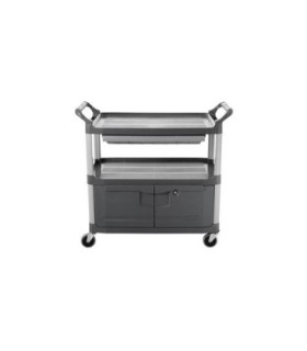 Rubbermaid FG409400GRAY Cart - Service 3 Shelf - w/Panel/Lock Door/Drawer-Gray, Price Per EA - FG409400GRAY -  - [unit price]