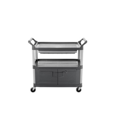 Rubbermaid FG409400GRAY Cart - Service 3 Shelf - w/Panel/Lock Door/Drawer-Gray, Price Per EA - FG409400GRAY -  - [unit price]