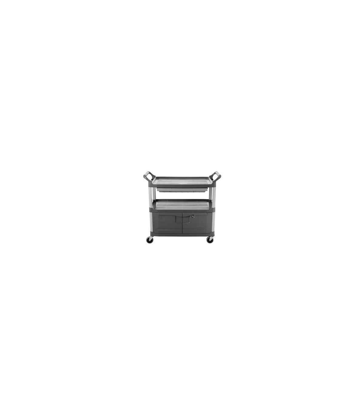 Rubbermaid FG409400GRAY Cart - Service 3 Shelf - w/Panel/Lock Door/Drawer-Gray, Price Per EA - FG409400GRAY -  - [unit price]