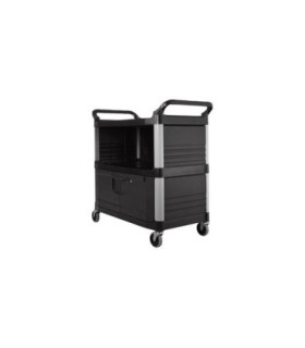 Rubbermaid FG409500BLA Cart - Service 3 Shelf - w/Panels/Lockable Door -Black, Price Per EA - FG409500BLA -  - [unit price]