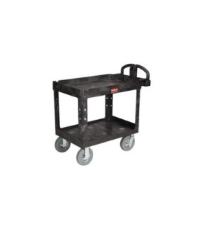 Rubbermaid FG452010BLA SOP: HD Utility Cart-Med 24"x36"-Lip 2Shelf/Pnem Ctr-Black, Price Per EA - FG452010BLA -  - [unit price]