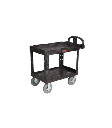 Rubbermaid FG452010BLA SOP: HD Utility Cart-Med 24"x36"-Lip 2Shelf/Pnem Ctr-Black, Price Per EA - FG452010BLA -  - [unit price]