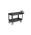 Rubbermaid FG454610BLA SOP: HD Utility Cart-Large 24"x48"-Lip 2Shelf/Pnum Ctr-Blk, Price Per EA