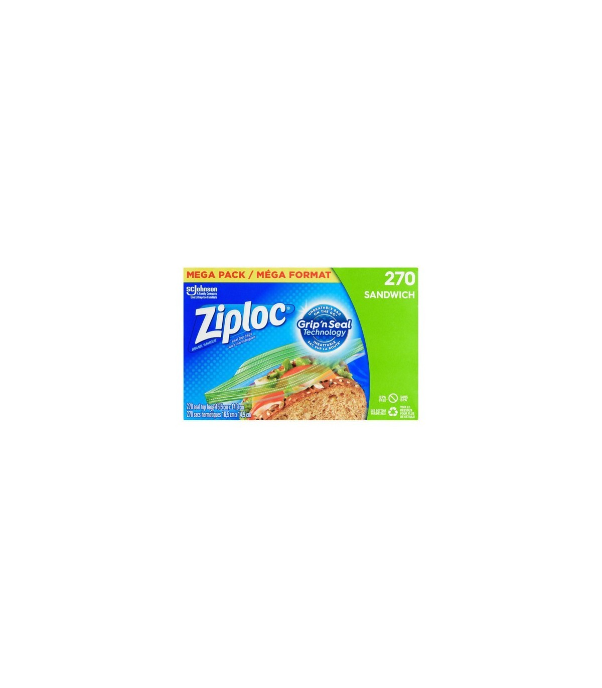 SC JOHNSON 67140001578 SOP: Ziploc Brand Bags - Sandwich Mega Pack - 9/270ct - 67140001578 -  - [unit price]