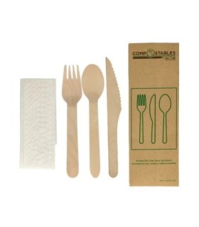 GLOBE 6051Compostable Wood Fork/Knife/Spoon/Napkin-1/bg/500bg/cs, Case: 500, Price by CS - 6051 -  - [unit price]