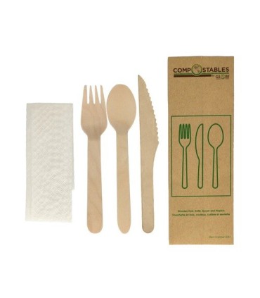 GLOBE 6051Compostable Wood Fork/Knife/Spoon/Napkin-1/bg/500bg/cs, Case: 500, Price by CS - 6051 -  - [unit price]