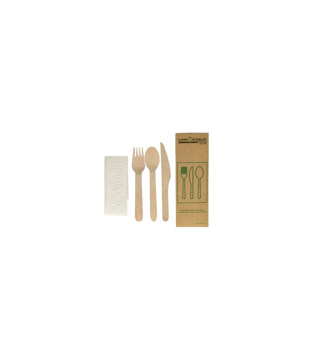 GLOBE 6051Compostable Wood Fork/Knife/Spoon/Napkin-1/bg/500bg/cs, Case: 500, Price by CS - 6051 -  - [unit price]