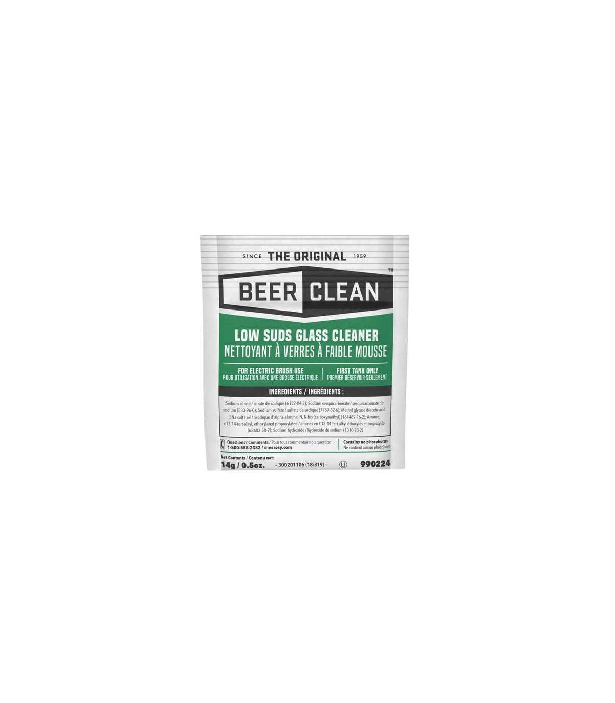 Diversey 990224 Beer Clean - Glass Cleaner Low Suds Packets - 100/14g - 990224 -  - [unit price]