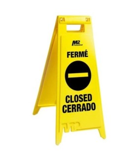 M2 Professional WF7006 Floor Sign "Closed" - English/French/Spanish - Yellow - WF7006 -  - [unit price]
