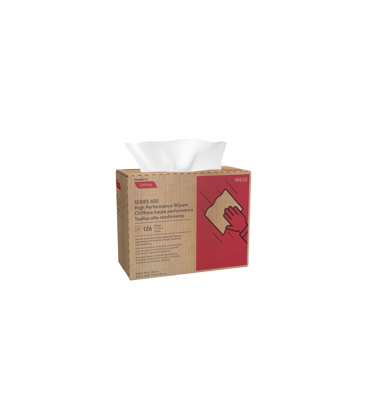 Cascade W610 Pro Tuff-Job™ HP Interfold Popup Wipers, Heavy-Duty, 16-3/4" L x 9-3/4" W / Box of 126 - W610 -  - [unit price]