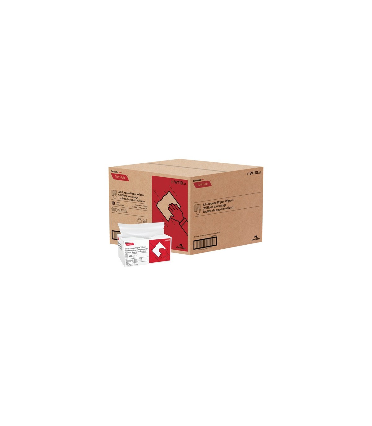Cascade W110 Pro Tuff-Job Single-Fold Pop-Up Paper Wipers, All-Purpose, 10-1/4" L x 8" W / Case of 18 - W110 -  - [unit price]