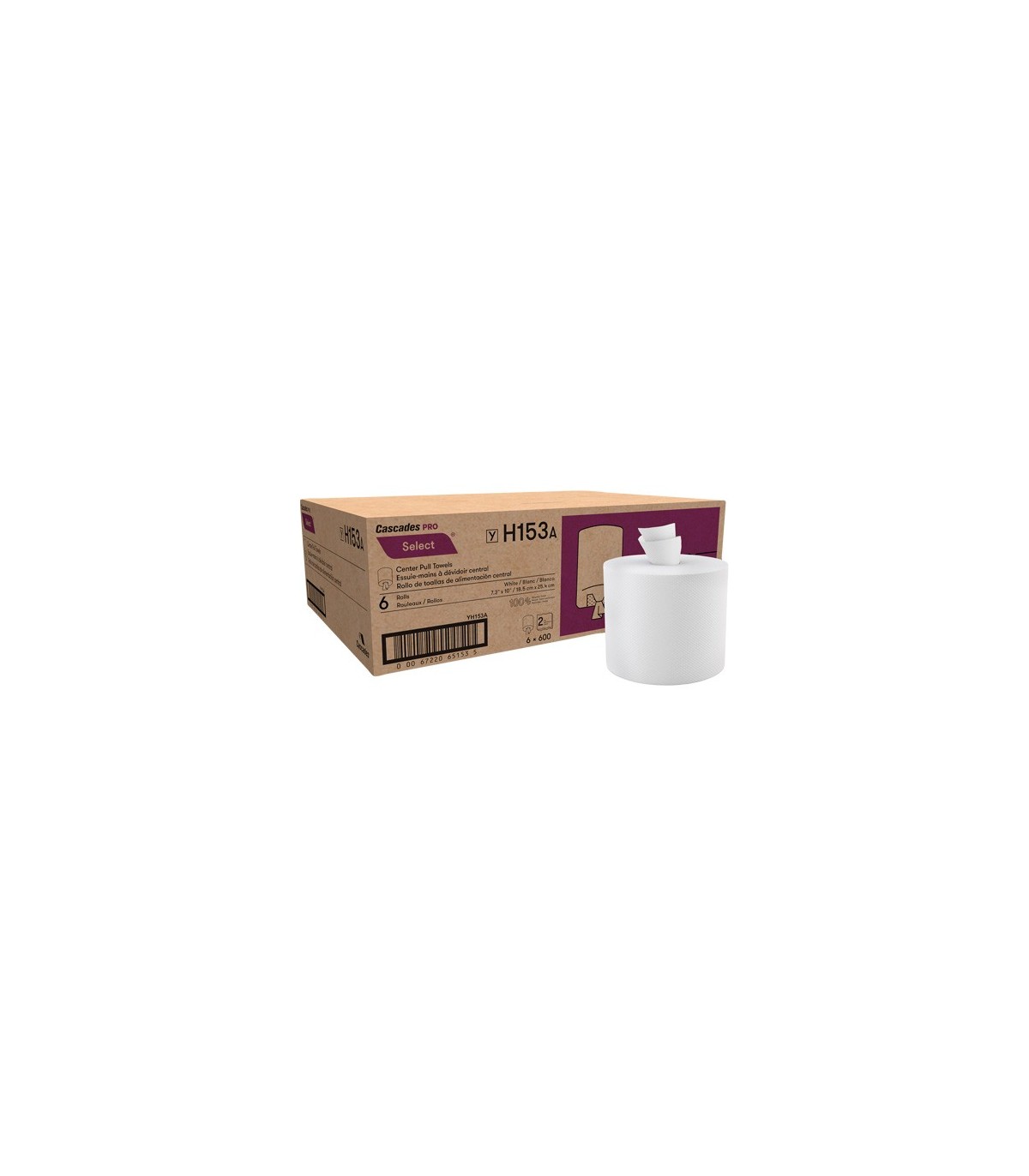 Cascade H153 Paper Towel Roll, 2 Ply, Centre Pull, 550' L / Case of 6 - H153 -  - [unit price]