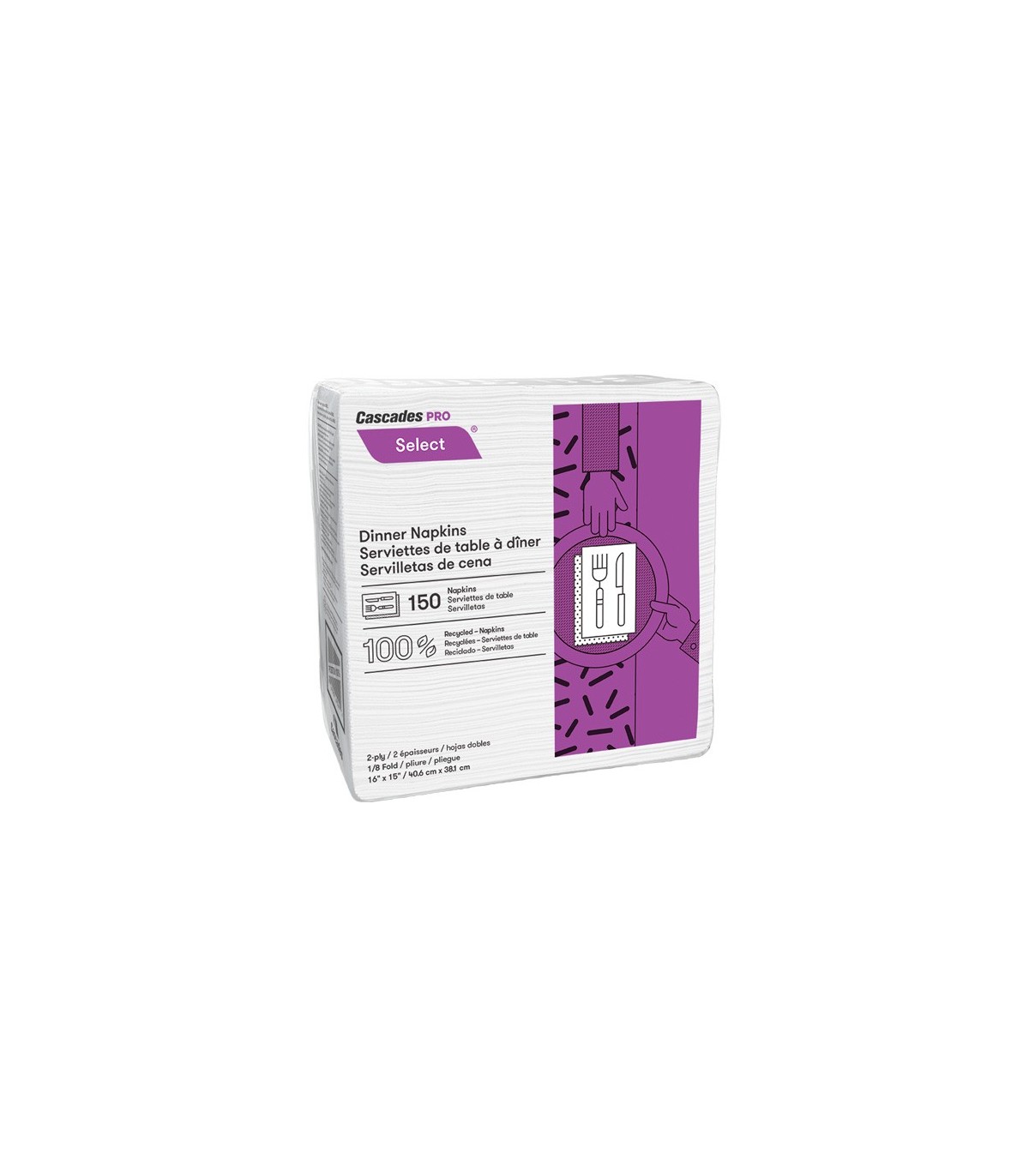 Cascade N062 Pro Select 1/8 Fold Dinner Napkin, 2 Ply, 15" x 16" / Case of 20 - N062 -  - [unit price]