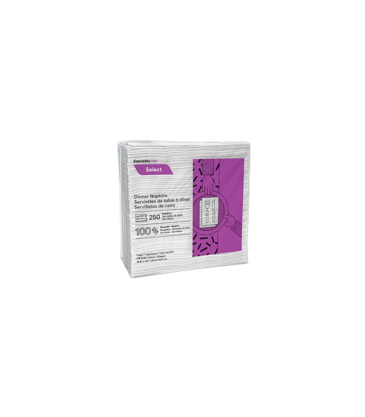 Cascade N050 Pro Select™ 1/8 Fold Dinner Napkins, 1 Ply, 15.5" x 16" - N050 -  - [unit price]
