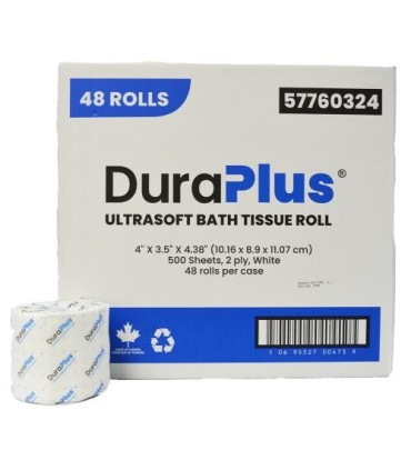 DuraPlus® Bathroom Tissue, 2-Ply, White, 48 Rolls/Case, 500 Sheets/Roll, Made in Canada - 57760324 -  - [unit price]