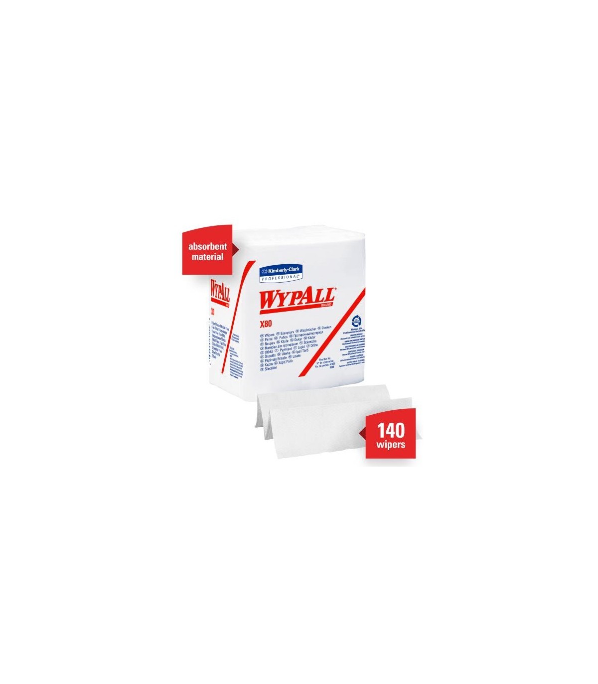 Wypall 41026 Wypall X80 Wipers 1/4 Fold 12.5X12 White 4/50, Pricecs - 41026 -  - [unit price]