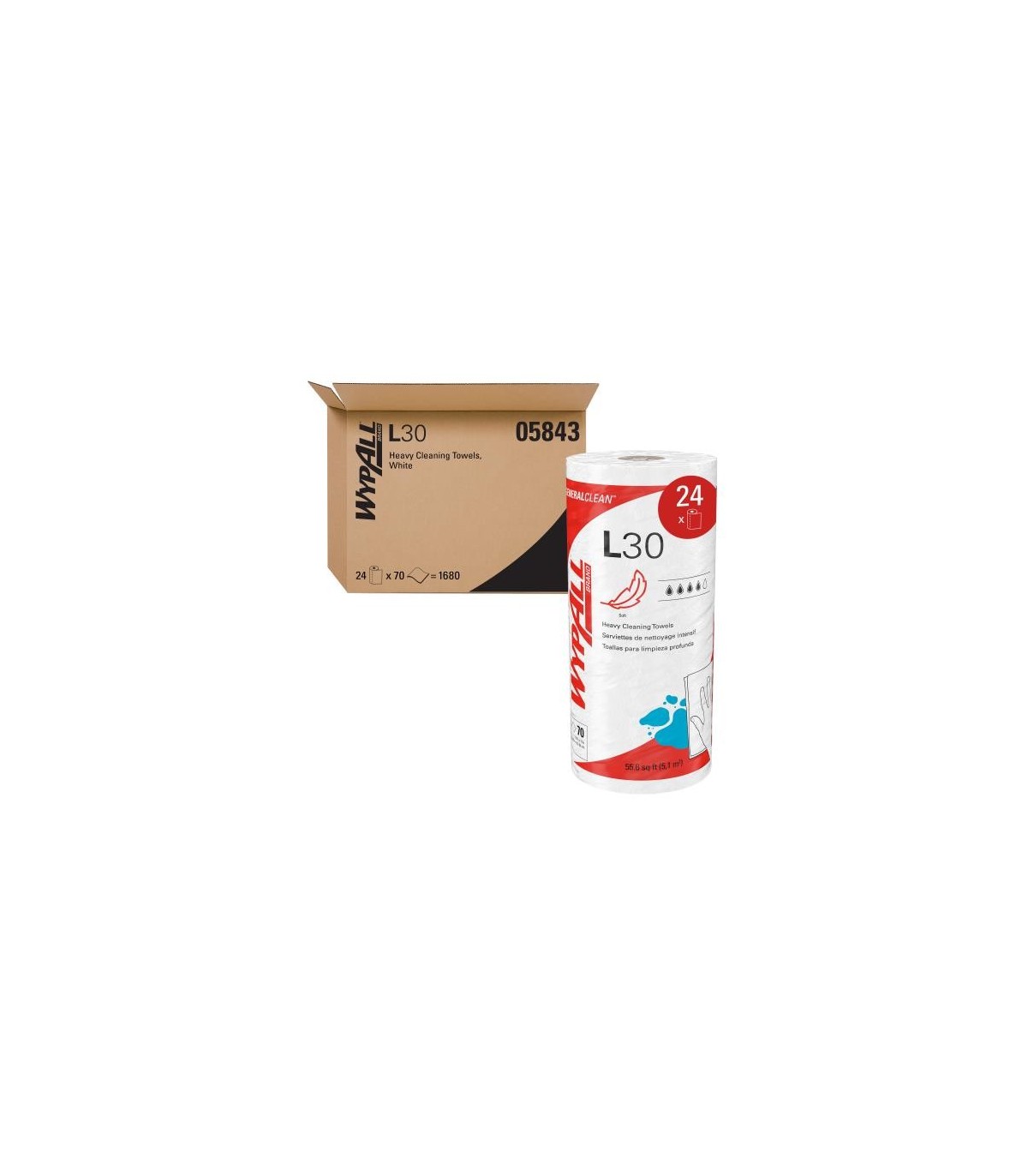 Wypall® L30 Towel Small Roll, 2-Ply, White 24 Rolls/Case, 70 Sheets/Rolls 24/70, Pricecs - 5843 -  - [unit price]