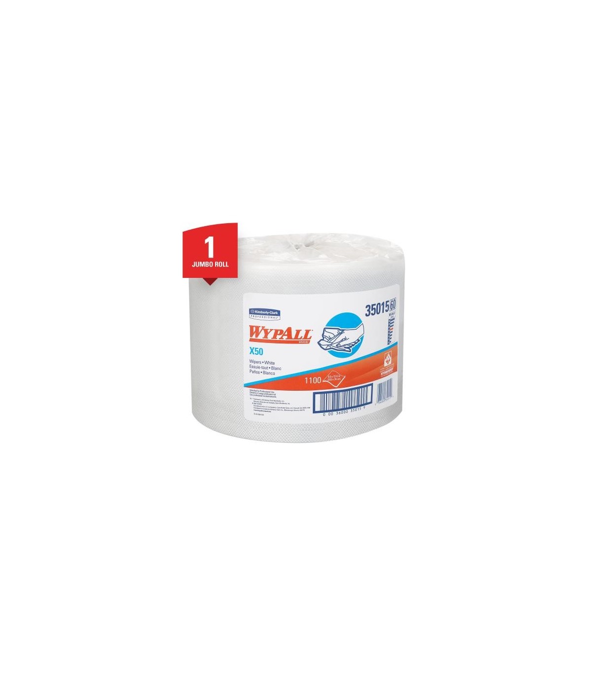Wypall® X50 Cloth Jumbo Roll, 1-Ply, White, 1 Roll/Case, 1100 Sheets/Roll 1/Rl, Pricerl - 35015 -  - [unit price]