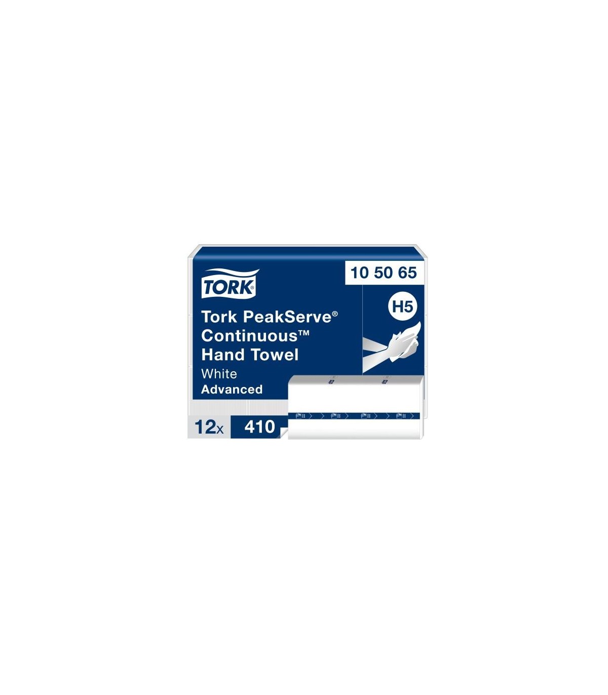 Tork 105065 ® Advanced  Peakserve® Continuous Hand Towel, White, 1 Ply, 410 Sheets/Pack, 12 Packs/Case 12/Pk/410, Price/Cs - 105