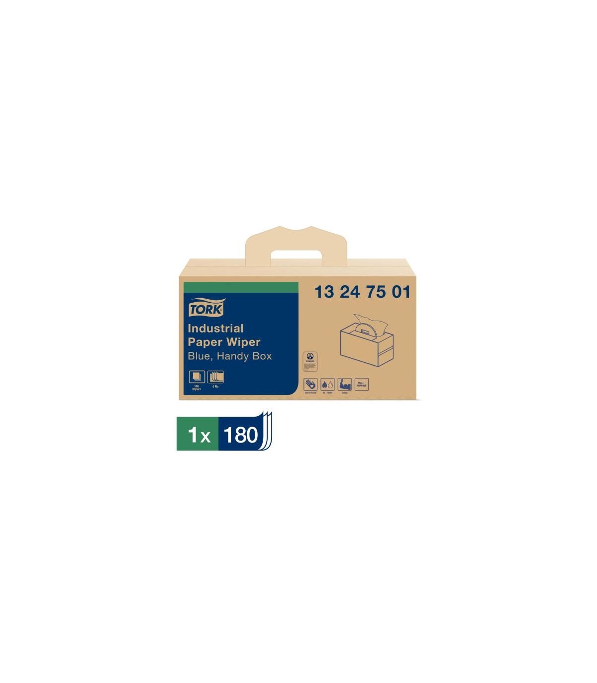 Tork 13247501 ® Industrial Paper Wiper Handy-Box, 4-Ply, Blue, 180 Wipers/Box, 1 Box/Case 1/Cs/180, Price/Cs - 13247501 -  - [un