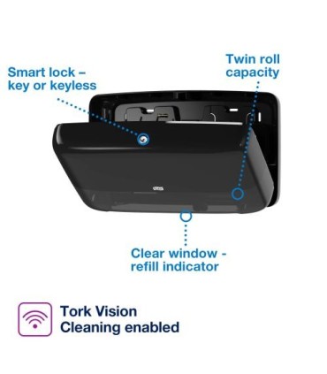Tork 5555290 ® Twin Mini Jumbo Bath Tissue Roll Dispenser, Black And Smoke, Plastic, Rectangular , Price/ - 5555290 -  - [unit p