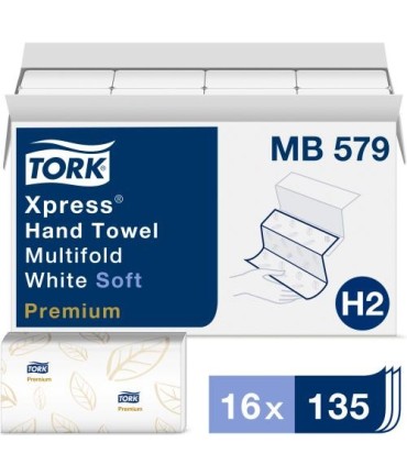 Tork Mb579 ® Premium Multifold Paper Hand Towel, 3-Panel, 2-Ply, White, 135 Towels/Pack, 16 Packs/Case 16/135, Price/Cs - MB579 