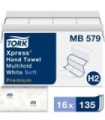 Tork Mb579 ® Premium Multifold Paper Hand Towel, 3-Panel, 2-Ply, White, 135 Towels/Pack, 16 Packs/Case 16/135, Price/Cs