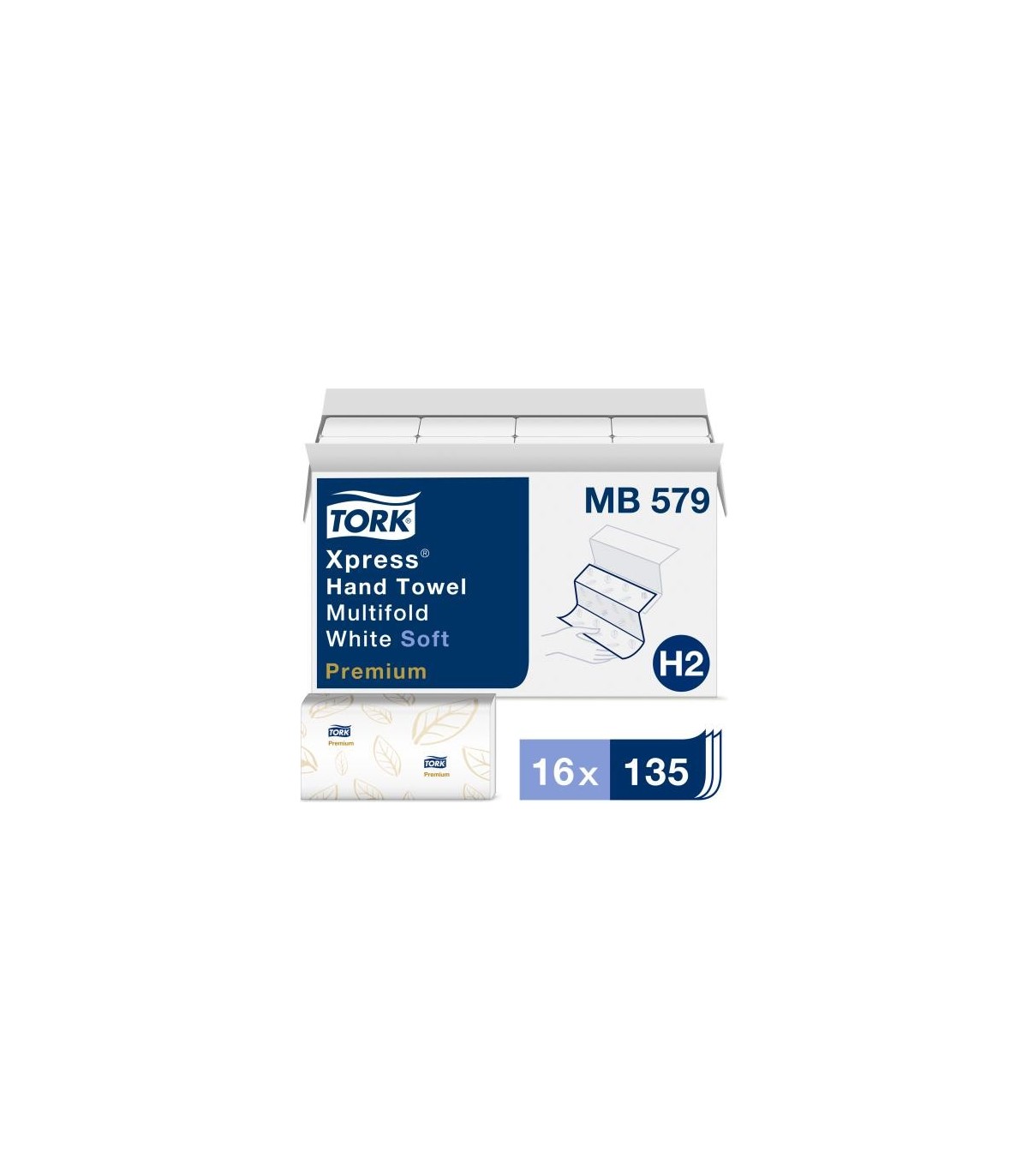 Tork Mb579 ® Premium Multifold Paper Hand Towel, 3-Panel, 2-Ply, White, 135 Towels/Pack, 16 Packs/Case 16/135, Price/Cs - MB579 
