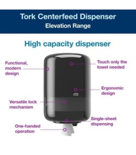 Tork 559028A ® Elevation Hand Towel Center Feed Pro Dispenser, Black 1/Ea, Price/Ea - 559028A -  - [unit price]